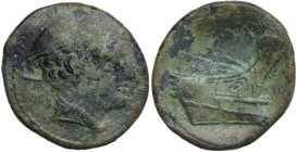 Anonymous, Rome, 217-215 BC. Æ Semuncia (21mm, 5.07g). Head of Mercury r., wearing winged petasus. R/ Prow r. Crawford 38/7; RBW 100. Green patina, Go...