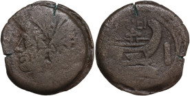 Q. Opimius, Rome, 169-158 BC. Æ As (30mm, 18.87g). Laureate head of bearded Janus. R/ Prow of galley r.; OPEI above. Crawford 190/1; RBW 811. Good Fin...