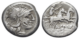 A. Spurilius, Rome, 139 BC. AR Denarius (17mm, 3.74g, 6h). Helmeted head of Roma r. R/ Diana driving biga r., holding goad. Crawford 230/1; RBW 960; R...