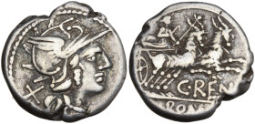 C. Renius, Rome, 138 BC. AR Denarius (17mm, 3.78g). Helmeted head of Roma r. R/ Juno Caprotina driving biga of goats r., holding whip, reins, and scep...