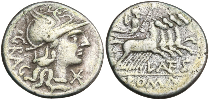 L. Antestius Gragulus, Rome, 136 BC. AR Denarius (19mm, 3.52g). Helmeted head of...