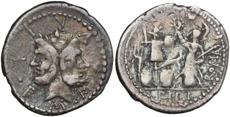 M. Furius L.f. Philus, Rome, 120 BC. AR Denarius (18mm, 3.70g). Laureate head of...