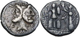 M. Furius L.f. Philus, Rome, 120 BC. AR Denarius (21mm, 3.84g). Laureate head of Janus. R/ Roma standing l., holding spear and crowning trophy of Gall...