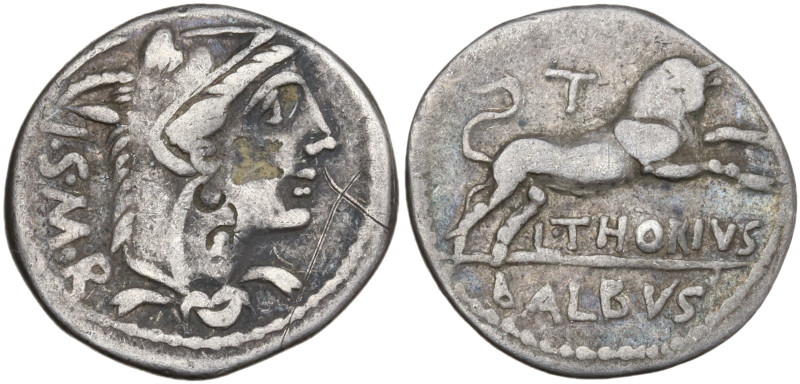 L. Thorius Balbus, Rome, c. 105 BC. AR Denarius (19mm, 3.75g). Head of Juno Lanu...