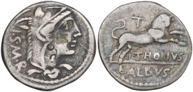 L. Thorius Balbus, Rome, c. 105 BC. AR Denarius (19mm, 3.75g). Head of Juno Lanuvium r., wearing goat skin. R/ Bull charging r.; T above. Crawford 316...