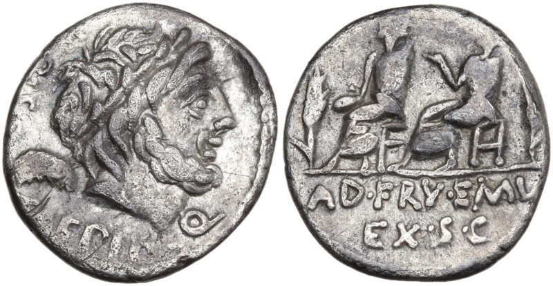 L. Calpurnius Piso Caesoninus and Q. Servilius Caepio, Rome, 100 BC. AR Denarius...