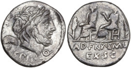 L. Calpurnius Piso Caesoninus and Q. Servilius Caepio, Rome, 100 BC. AR Denarius (18mm, 3.67g). Laureate head of Saturn r.; harpa to l., crescent abov...