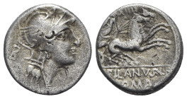 D. Silanus L.f., Rome, 91 BC. AR Denarius (17mm, 3.51g, 12h). Helmeted head of Roma r.; B behind. R/ Victory driving biga r.; control mark above. Craw...