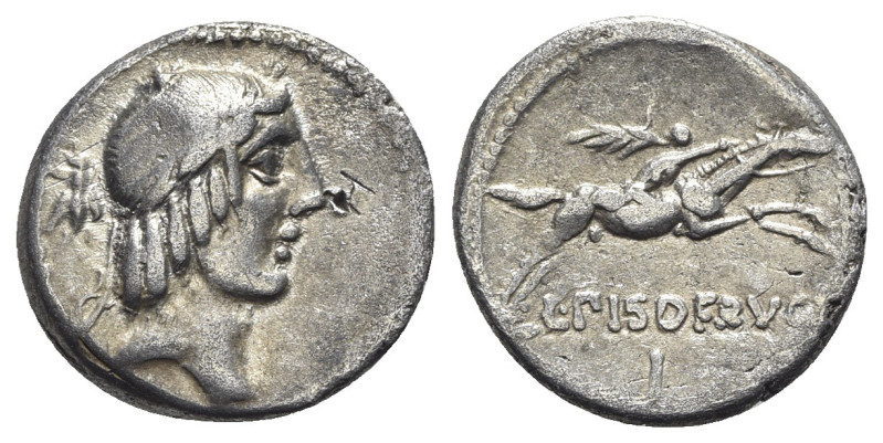 L. Calpurnius Piso Frugi, Rome, 90 BC. AR Denarius (17mm, 3.75g, 6h). Laureate h...