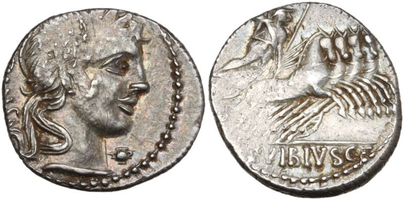 C. Vibius C.f. Pansa, Rome 90 BC. AR Denarius (18mm, 3.96g). Laureate head of Ap...