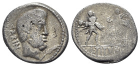 L. Titurius L.f. Sabinus, Rome, 89 BC. AR Denarius (20mm, 3.50g, 10h). Bareheaded and bearded head of King Tatius r.; palm-branch before. R/ Two soldi...