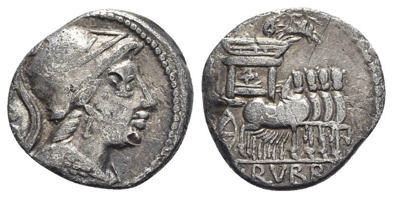 L. Rubrius Dossenus, Rome, 87 BC. AR Denarius (17mm, 2.98g, 9h). Helmeted bust o...