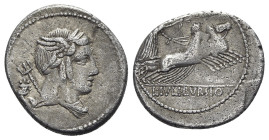 L. Julius Bursio, Rome, 85 BC. AR Denarius (21mm, 3.70g, 5h). Laureate and winged bust of Apollo Vejovis r.; trident over shoulder, cornucopia behind....