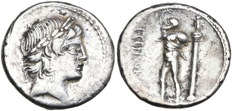 L. Censorinus, Rome, 82 BC. AR Denarius (18mm, 4.02g). Laureate head of Apollo r...