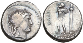 L. Censorinus, Rome, 82 BC. AR Denarius (17mm, 4.22g). Laureate head of Apollo r. R/ Marsyas standing l., holding wineskin over shoulder; to r., colum...