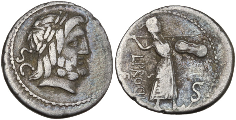 L. Procilius, Rome, 80 BC. AR Denarius (18mm, 3.87g). Laureate head of Jupiter r...