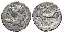 Ti. Claudius Ti.f. Ap.n. Nero, Rome, 79 BC. AR Serrate Denarius (19mm, 3.83g, 6h). Draped bust of Diana r., bow and quiver over shoulder. R/ Victory d...