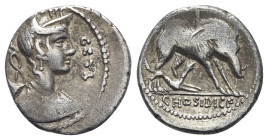 C. Hosidius C.f. Geta, Rome, 64 BC. AR Denarius (18mm, 3.56g, 6h). Diademed and draped bust of Diana r., with bow and quiver over shoulder. R/ Calydon...