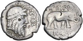 Q. Caecilius Metellus Pius Scipio, Military mint traveling with Scipio in Africa, 47- Spring 46 BC. AR Denarius (17mm, 3.75g). Laureate head of Jupite...