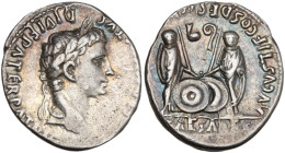 Augustus (27 BC-AD 14). AR Denarius (19mm, 3.87g). Lugdunum, 2 BC-AD 4. Laureate head r. R/ Caius and Lucius Caesars standing facing, holding shields ...