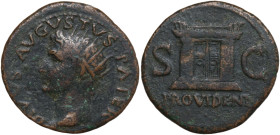 Divus Augustus (died AD 14). Æ As (27mm, 10.64g). Rome, c. 22/23-30. Radiate head l. R/ Altar-enclosure with double panelled door. RIC I 81 (Tiberius)...