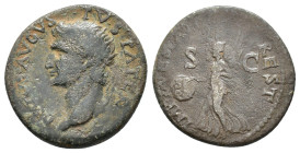 Divus Augustus (Died AD 14). Æ Dupondius (27mm, 11.84g). Rome, 80-1. Radiate head l. R/ Victory flying l., holding inscribed shield. RIC II 446 (Titus...