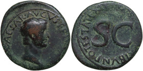 Tiberius (Caesar, 4-14). Æ As (28mm, 10.27g). Rome, 10-1. Bare head r. R/ Legend around large S • C. RIC I 469 (Augustus). Good Fine