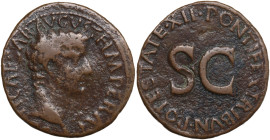 Tiberius (Caesar, 4-14). Æ As (28mm, 9.80g). Rome, 10-1. Bare head r. R/ Legend around large S • C. RIC I 469 (Augustus). Good Fine - near VF
