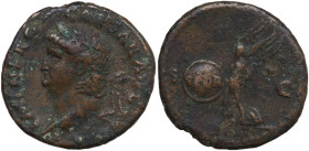 Nero (54-68). Æ As (27mm, 10.41g). Lugdunum(?). Bare head l. R/ Victory flying l., holding shield inscribed SPQR. Cf. RIC I 544. Good Fine