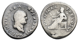 Vespasian (69-79). AR Denarius (18mm, 2.58g). Rome, AD 75. Laureate head r. R/ Pax seated l., holding branch. RIC II 772; RSC 366. Fine