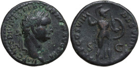 Domitian (81-96). Æ As (25mm, 10.26). Rome, AD 82. Laureate head r. R/ Minerva standing r., holding spear and shield. RIC II 110. Good Fine - near VF