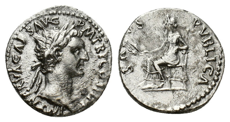 Nerva (96-98). AR Denarius (17mm, 3.32g). Rome, AD 96. Laureate head r. R/ Salus...