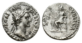 Nerva (96-98). AR Denarius (17mm, 3.32g). Rome, AD 96. Laureate head r. R/ Salus seated l., holding grain ears. RIC II 9; RSC 132. Near VF