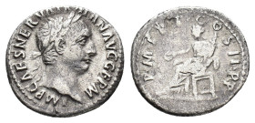 Trajan (98-117). AR Denarius (18mm, 2.83g). Rome, 98-9. Laureate head r. R/ Concordia seated l., holding double cornucopia and sacrificing with patera...