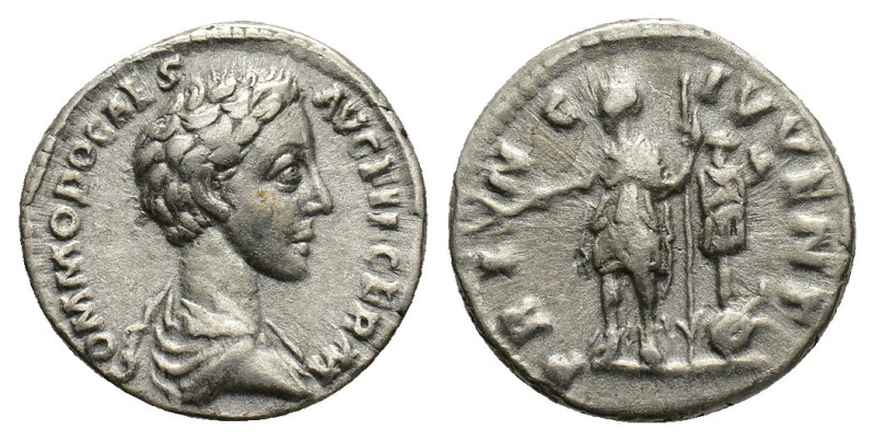 Commodus (Caesar, 166-177). AR Denarius (18mm, 3.09g). Rome, 175-6. Bareheaded a...