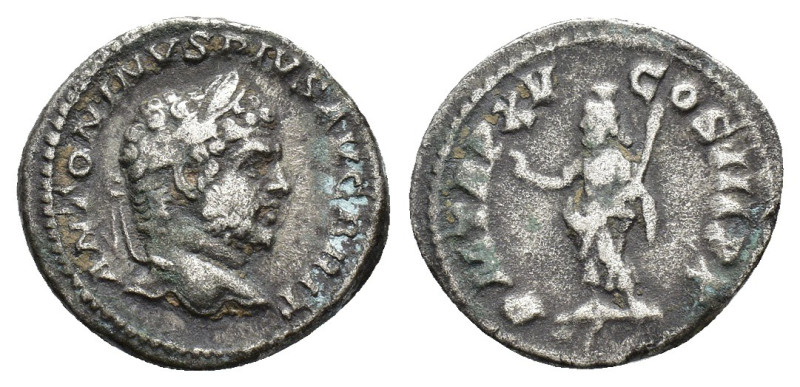 Caracalla (198-217). AR Denarius (18mm, 3.34g). Rome, AD 212. Laureate head r. R...