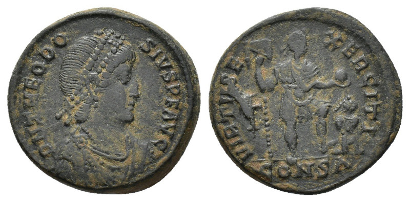 Theodosius I (379-395). Æ (22mm, 6.33g). Constantinople, 383-8. Pearl-diademed, ...