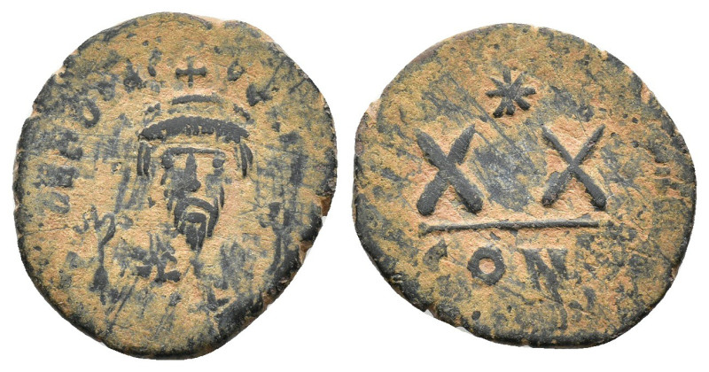 Phocas (602-610). Æ 20 Nummi (24mm, 5.35g). Constantinople, 603-610. Crowned bus...