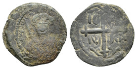 Crusaders, Antioch. Tancred (Regent, 1101-03, 1104-12). Æ Follis (21.5mm, 3.40g). Facing bust of Tancred, wearing turban, holding sword in r. hand. R/...