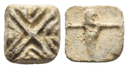 Byzantine-Medieval PB Seal (13mm, 4.40g). Cross. R/ Crucifix. VF