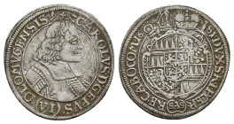 Bohemia, Charles II of Liechtenstein-Kastelkorn (1664-1695). AR 6 Kreuzer 1681 (24mm, 3.00g). Bust r. R/ Coat-of-arms. KM 236.2. VF