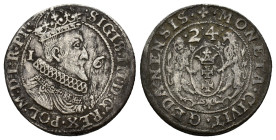 Poland, Sigismund III Vasa (1587-1632). AR Ort 1624 (28mm, 6.26g). Gdańsk. Crowned bust r. R/ Coat-of-arms with lion supports. Kopicki 7505. Near VF