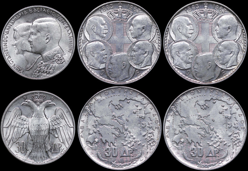 GREECE: Lot of 3 coins in silver (0,835) composed of 2x 30 Drachmas (1963) & 30 ...