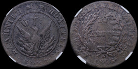 GREECE: 10 Lepta (1828) (type A.2) in copper. Phoenix with unconcentrated rays on obverse. Variety "176-J.j" (Rare) by Peter Chase. Medal alignment. I...
