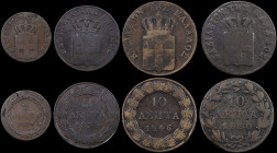 GREECE: Lot of 4 coins composed of 2 Lepta (1834) (type I), 5 Lepta (1838) (type I) with 2 different 8s in date, 10 Lepta (1846) (type II) & 10 Lepta ...