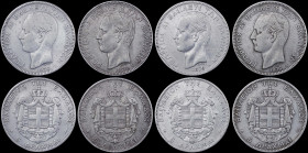 GREECE: Lot composed of 4x 5 Drachmas (1876 A) in silver (0,900). Mature head of King George I facing left and inscription "ΓΕΩΡΓΙΟΣ Α! ΒΑΣΙΛΕΥΣ ΤΩΝ Ε...