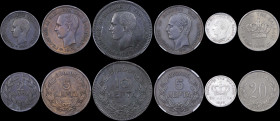 GREECE: Lot of 6 coins composed of 2 Lepta (1869 BB) (type I), 5 Lepta (1869 BB) (type I), 10 Lepta (1869 BB) (type I), 5 Lepta (1882 A) (type II), 20...