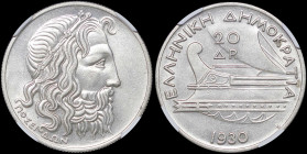 GREECE: 20 Drachmas (1930) in silver (0,500). Head of God Poseidon facing right on obverse. Inside slab by NGC "AU 58". Cert number: 6142284-003. (Hel...