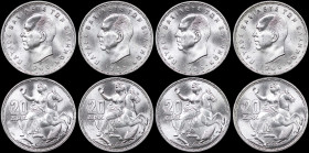 GREECE: Lot composed of 4x 20 Drachmas (1965) in silver (0,835). Head of King Paul facing left and inscription "ΠΑΥΛΟΣ ΒΑΣΙΛΕΥΣ ΤΩΝ ΕΛΛΗΝΩΝ" on obvers...
