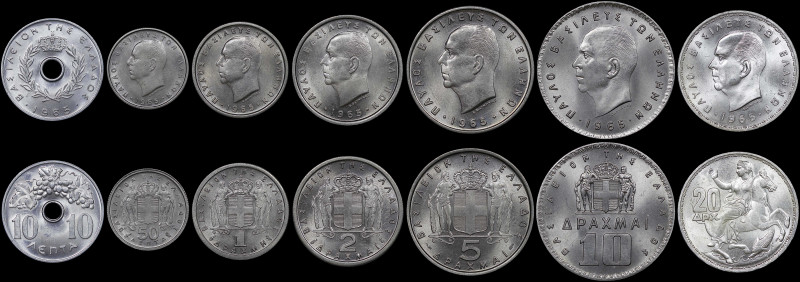 GREECE: Mintstate set (1965) composed of 10 Lepta, 50 Lepta, 1 Drachma, 2 Drachm...